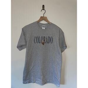 Y2K CO Colorado Elk Embroidery Gray Nature Shirt Tee 2000s M Medium